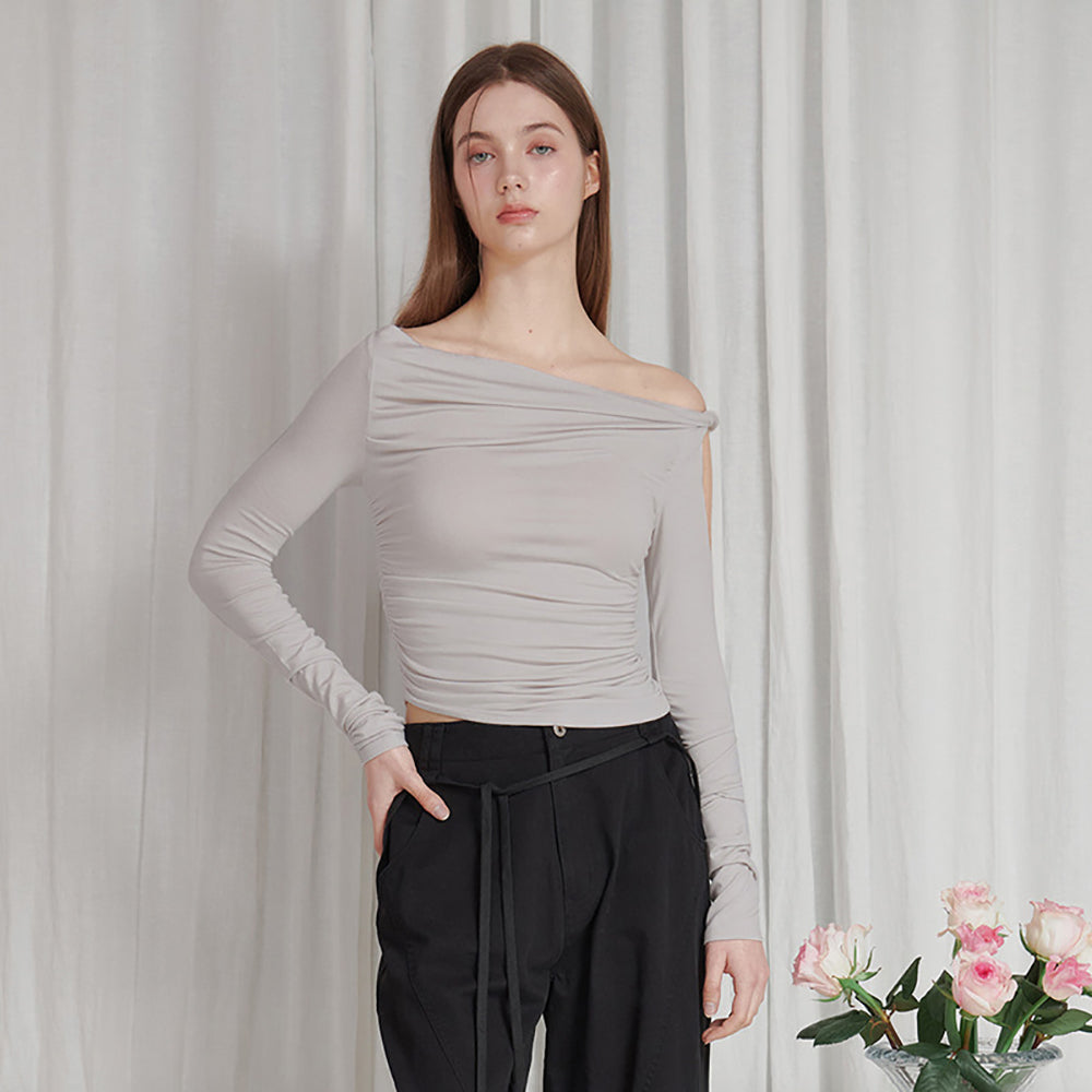 Off-Shoulder Slit Sleeve Crop Top