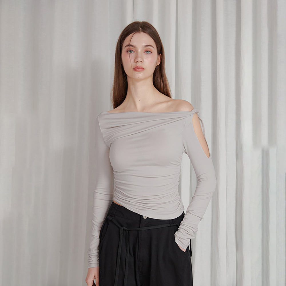 Off-Shoulder Slit Sleeve Crop Top