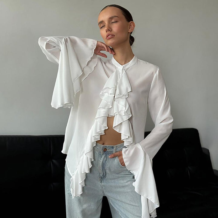 High Neck Ruffles Peplum Top