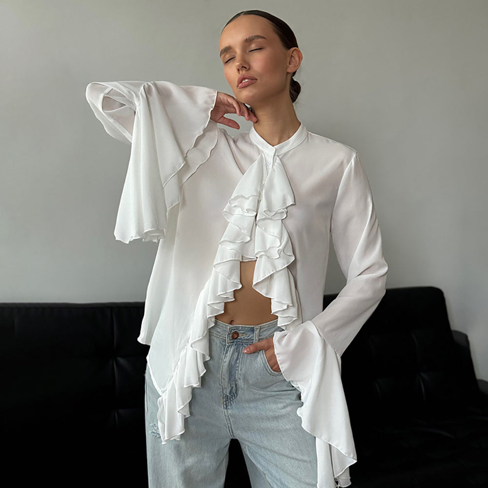 High Neck Ruffles Peplum Top
