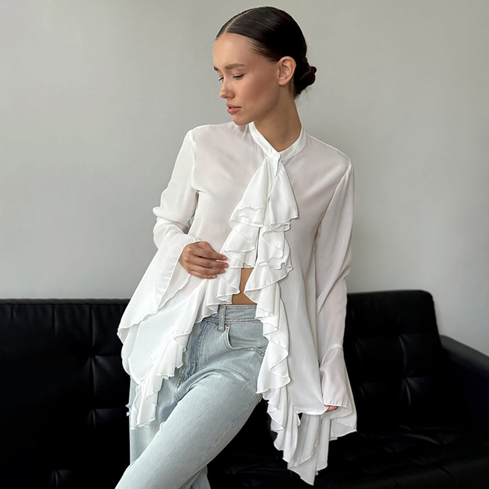 High Neck Ruffles Peplum Top