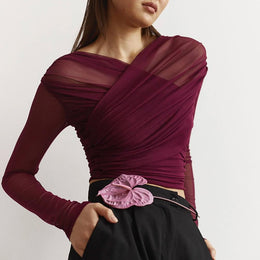 Women V-Neck Long Sleeves Crop Top