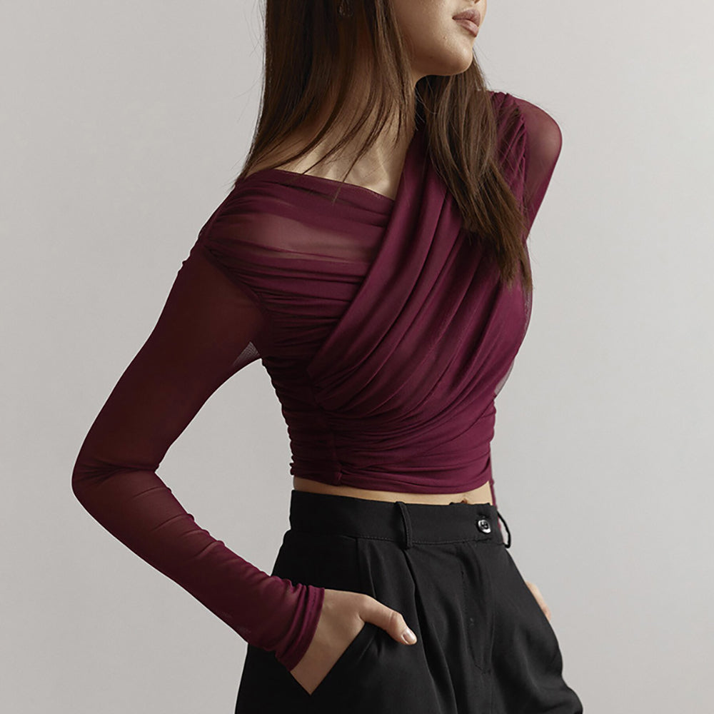 Women V-Neck Long Sleeves Crop Top