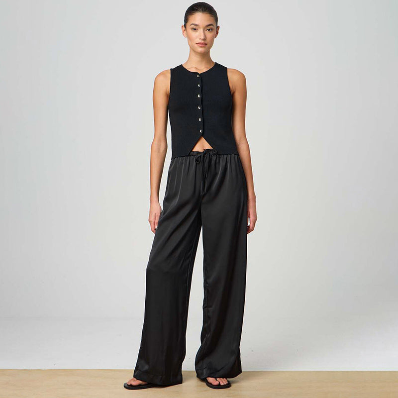 Women Loose Fit Mid-Rise Wrinkle Free Parallel Trousers