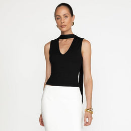 Women Solid Scarf Neck Sleeveless Top