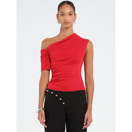 Women One Shoulder Puff Sleeve Fitted Top