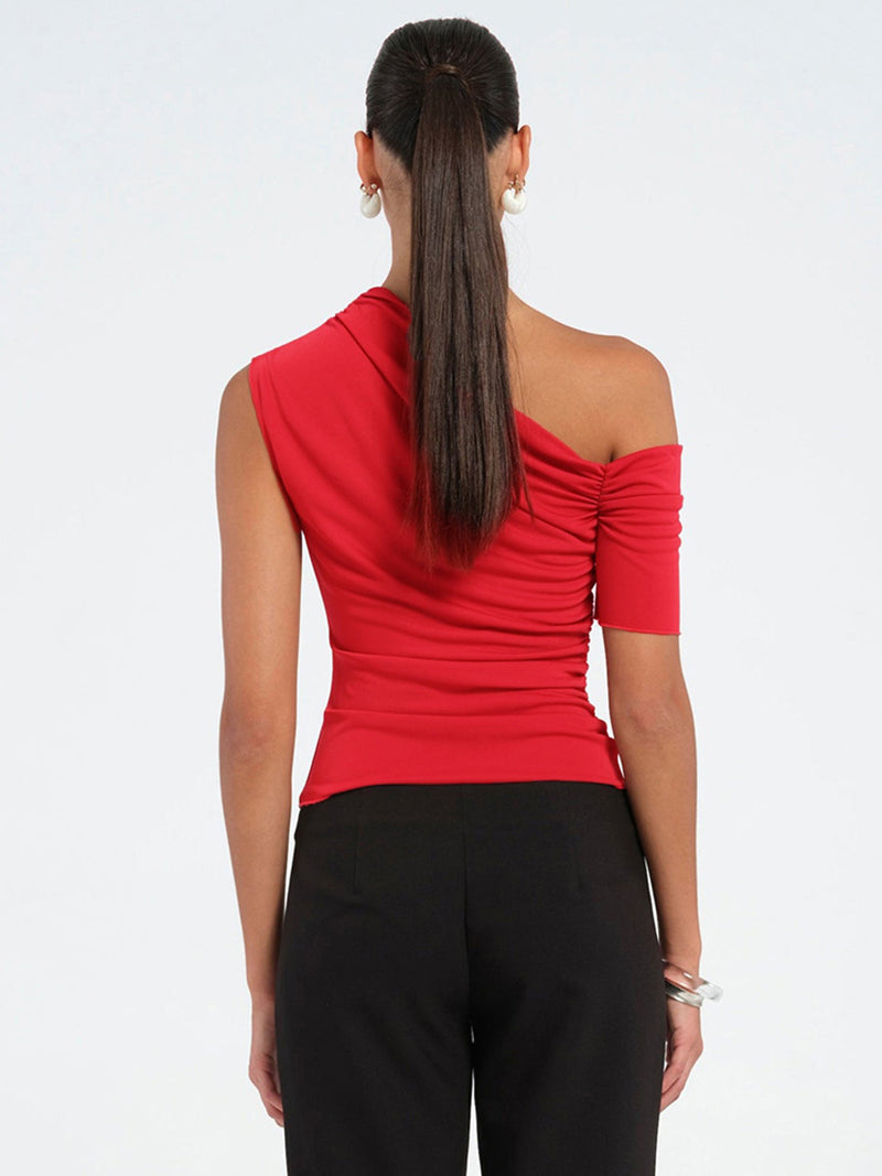 Women One Shoulder Puff Sleeve Fitted Top