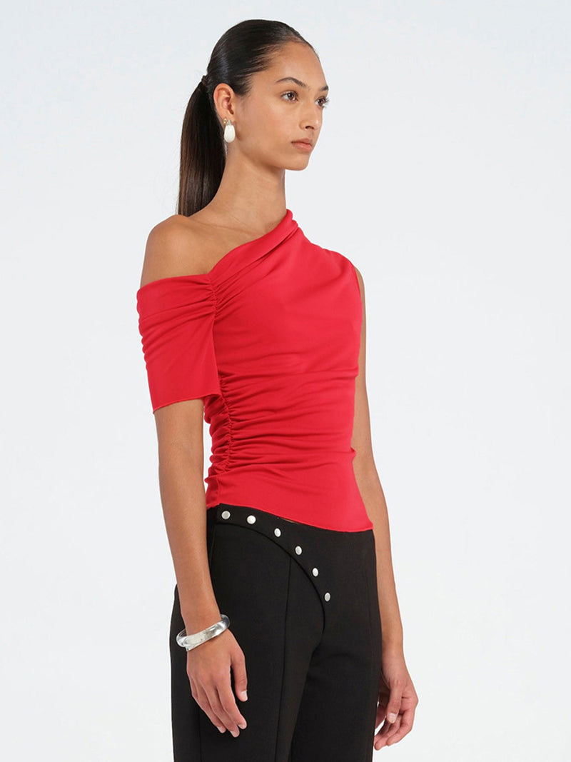 Women One Shoulder Puff Sleeve Fitted Top