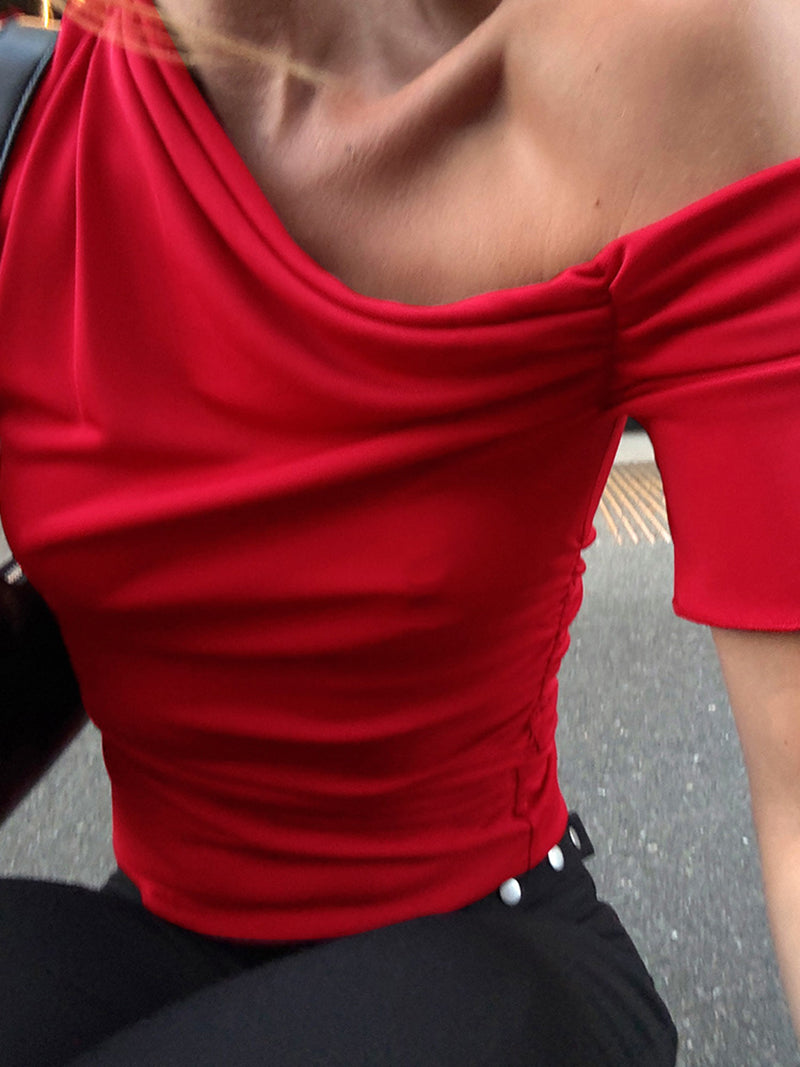 Women One Shoulder Puff Sleeve Fitted Top