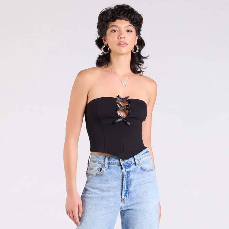 Women Off-Shoulder Tube Crop Top With Bow