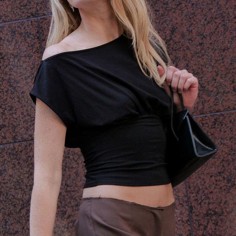 Women One Shoulder Cinched Waist Crop Top