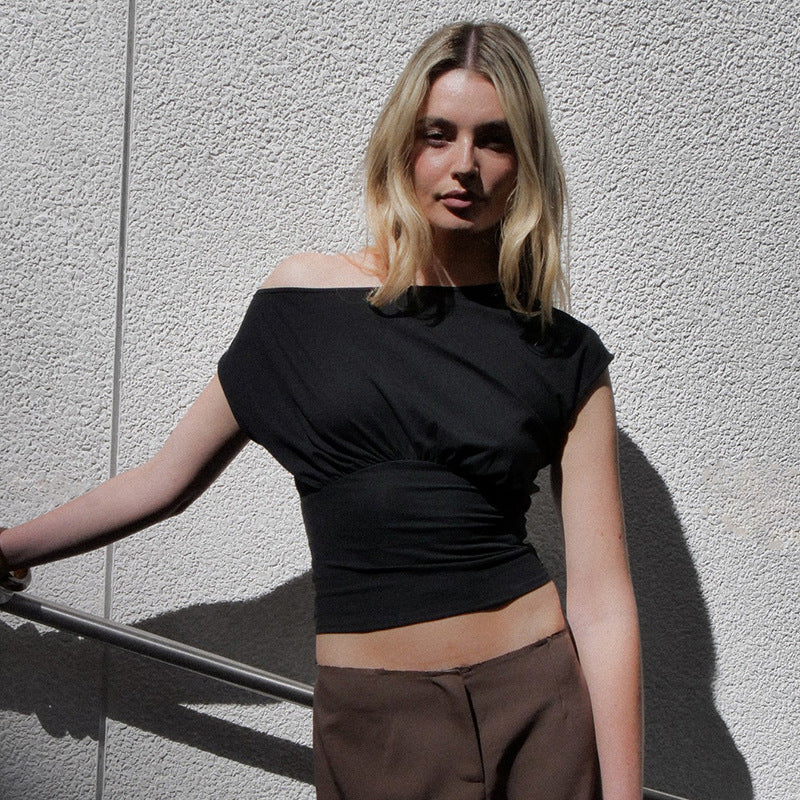 Women One Shoulder Cinched Waist Crop Top