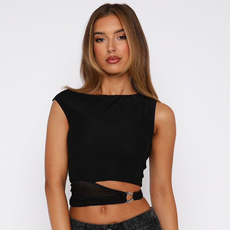 Women Boat Neck Fitted Crop Top