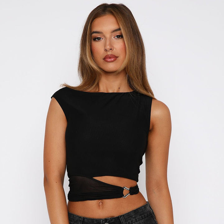 Women Boat Neck Fitted Crop Top