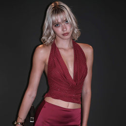 Embellished Halter Neck Crop Top