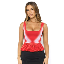 Women Ombre Square Neck Peplum Top