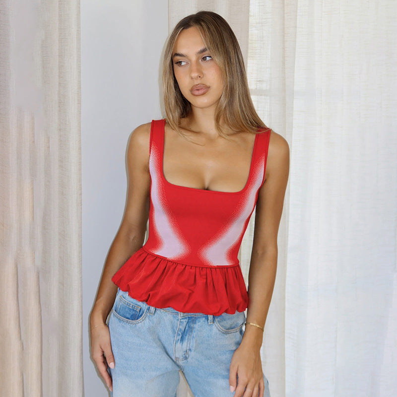 Women Ombre Square Neck Peplum Top