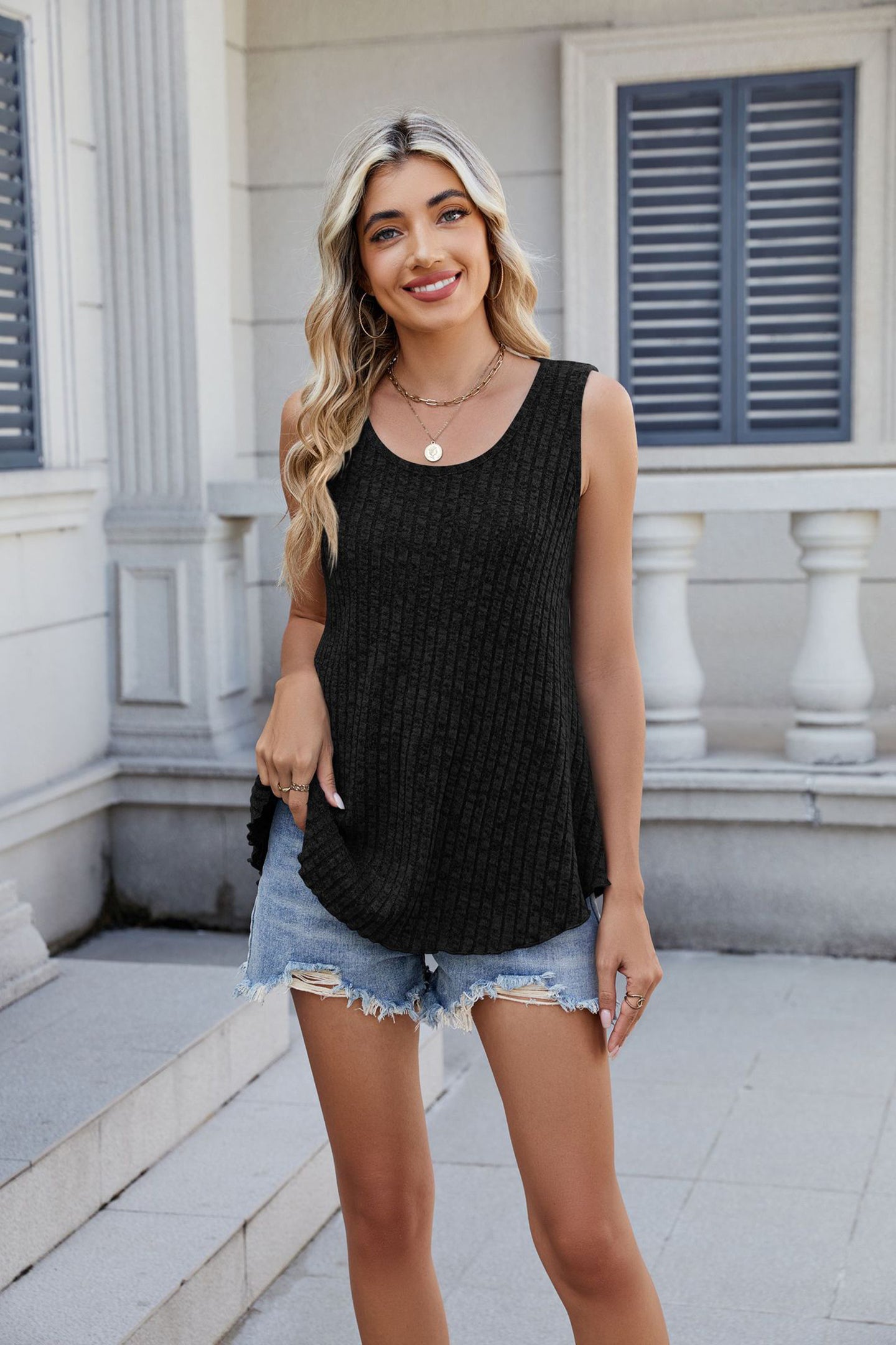 StyleCast Ribbed A-Line Sleeveless Top