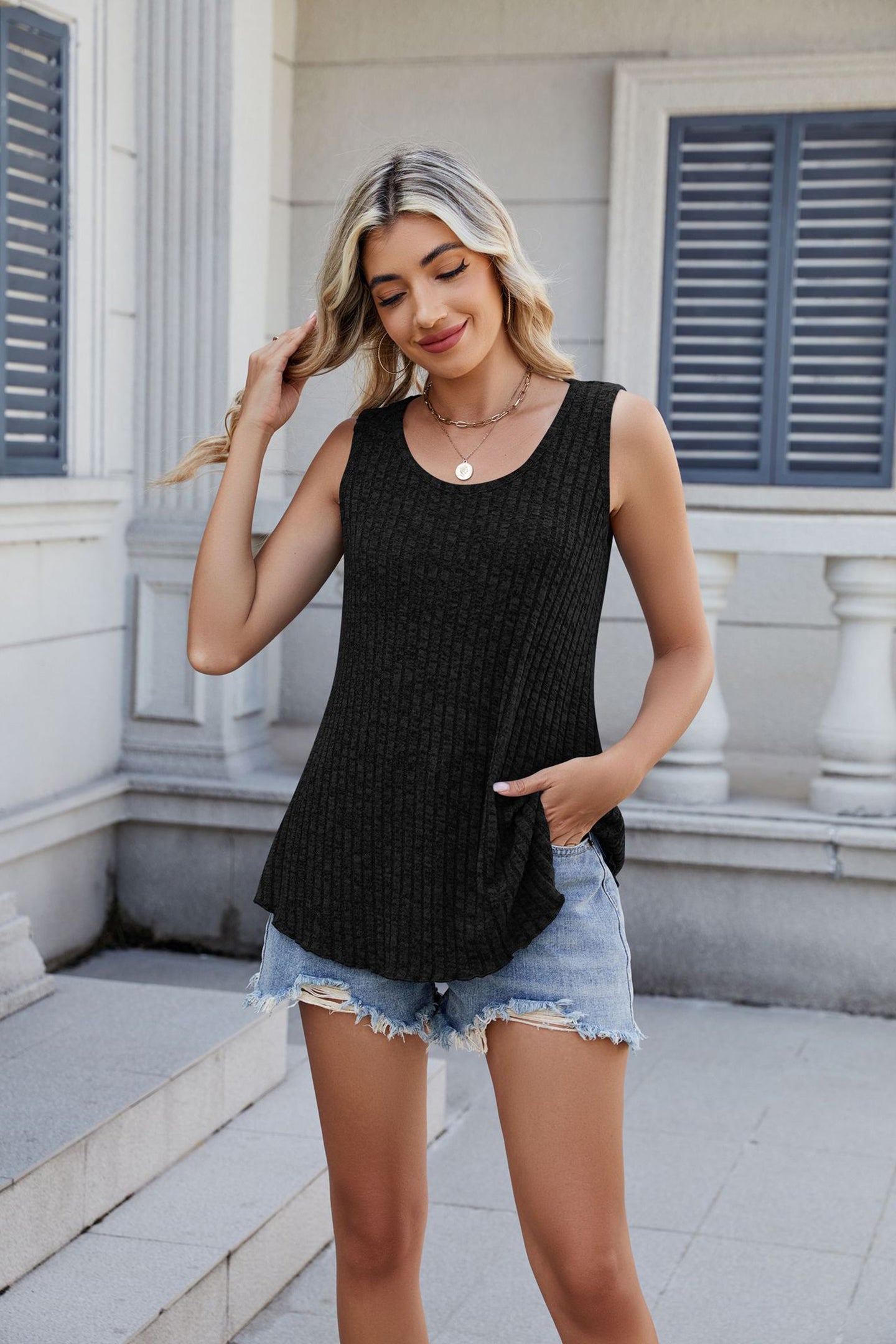 StyleCast Ribbed A-Line Sleeveless Top