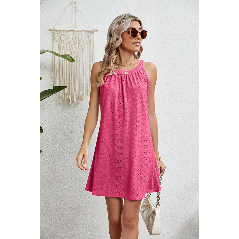 Pink Geometric Sleeveless A-Line Dress
