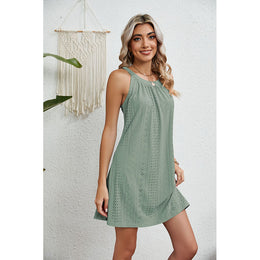 Green Geometric Sleeveless A-Line Dress