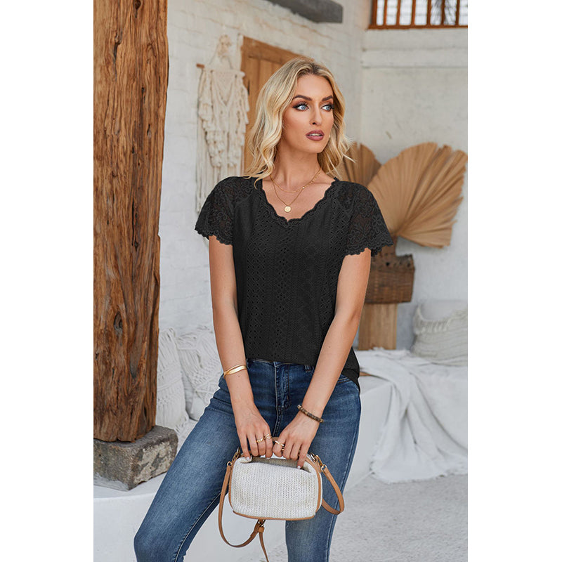 Black Self Design Extended Sleeves Semi Sheer Top