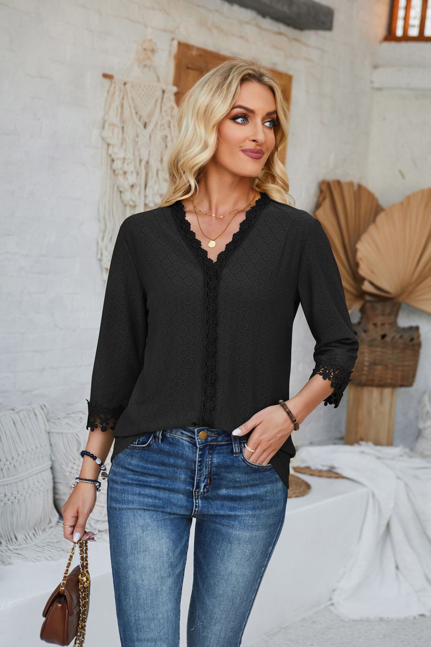 StyleCast Women V-Neck Three-Quarter Sleeve Top