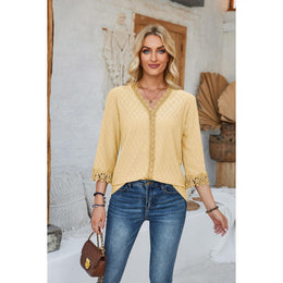 Women V-Neck Top With Lace Detailed