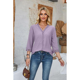 StyleCast Purple V-Neck Three-Quarter Sleeve Top