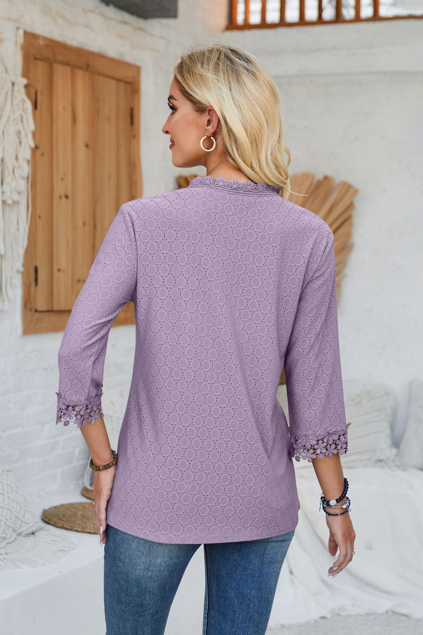 StyleCast Purple V-Neck Three-Quarter Sleeve Top