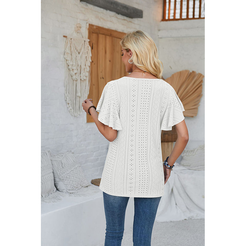 Self Design V Neck Flared Sleeves Top