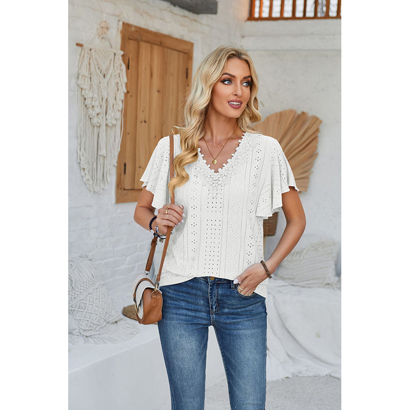 Self Design V Neck Flared Sleeves Top