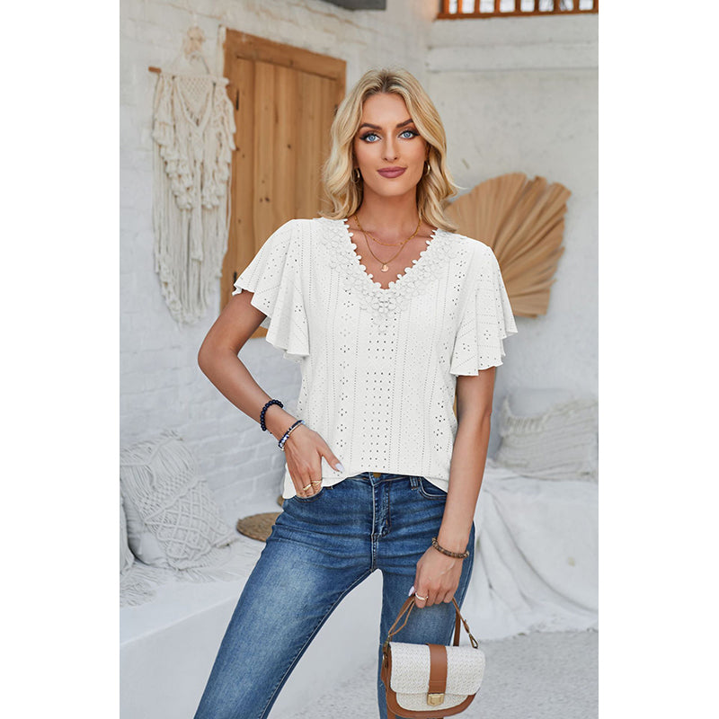 Self Design V Neck Flared Sleeves Top