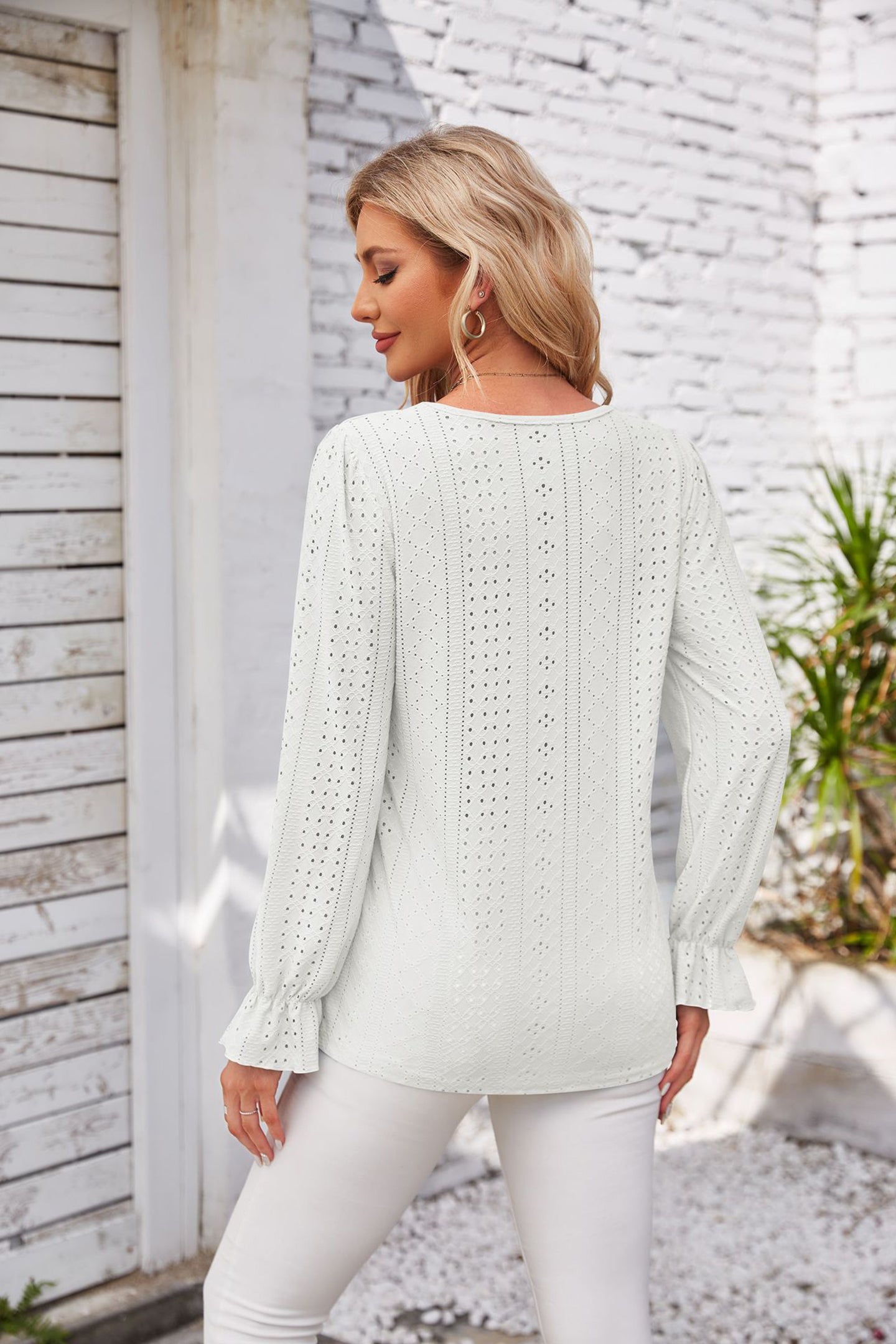 Schiffli V-Neck Regular Top