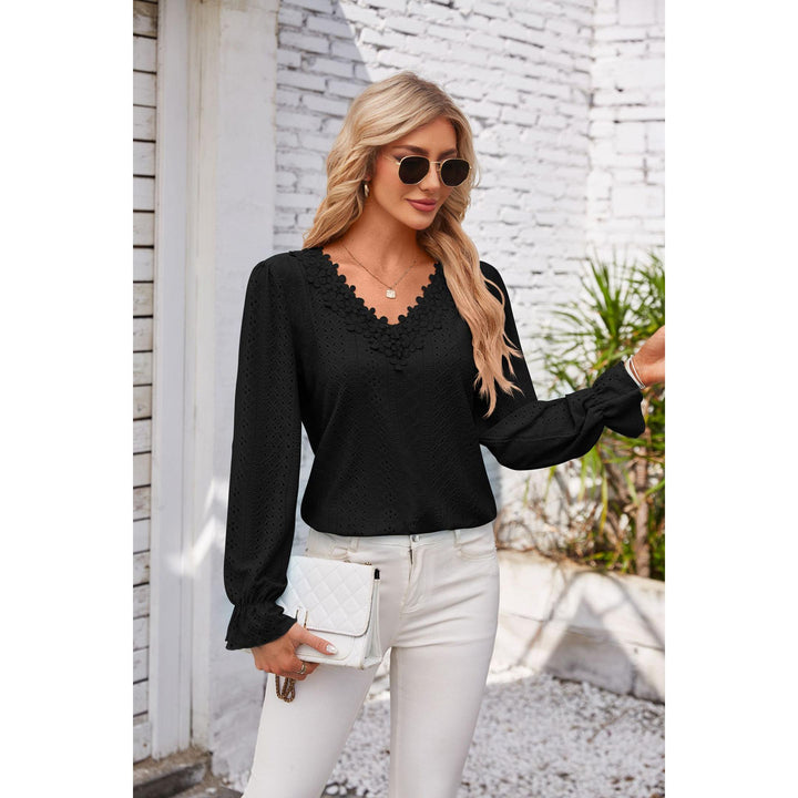 Women Self Design V-neck Long Sleeves Top