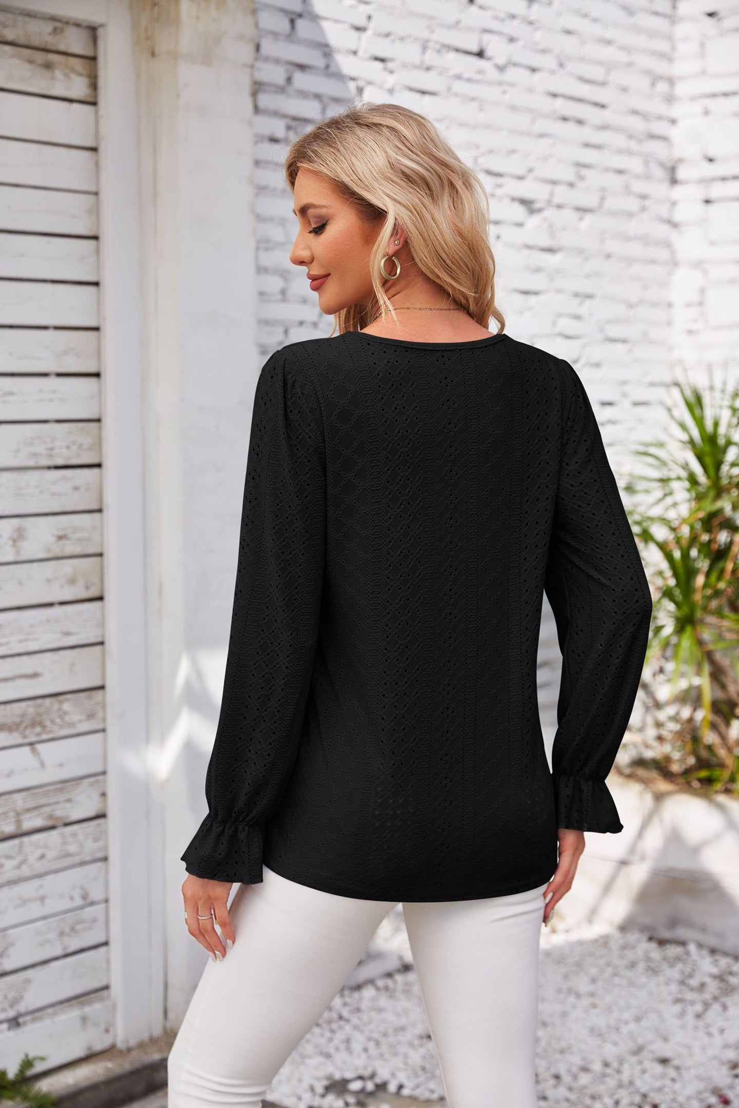 Women Self Design V-neck Long Sleeves Top