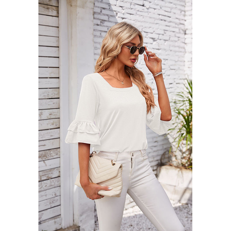White Square Neck Georgette Top