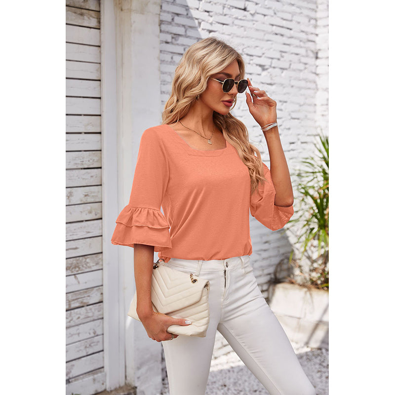 Orange Square Neck Georgette Top
