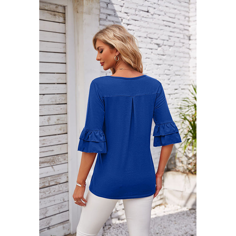 Square Neck Bell Sleeves Georgette Top