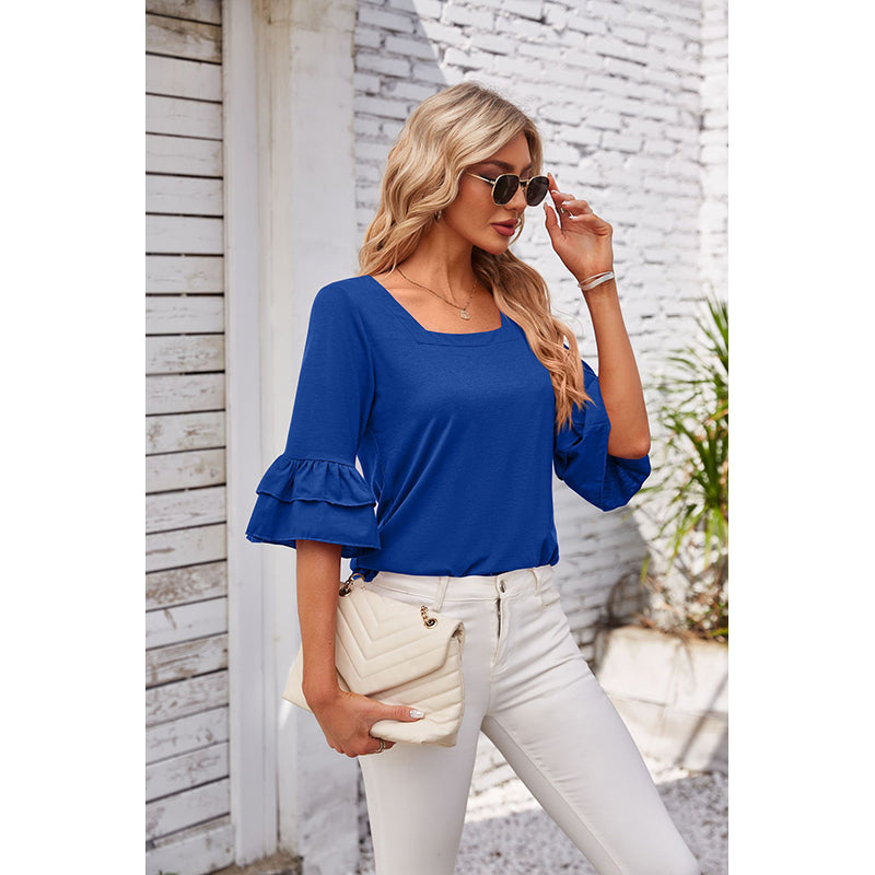 Square Neck Bell Sleeves Georgette Top