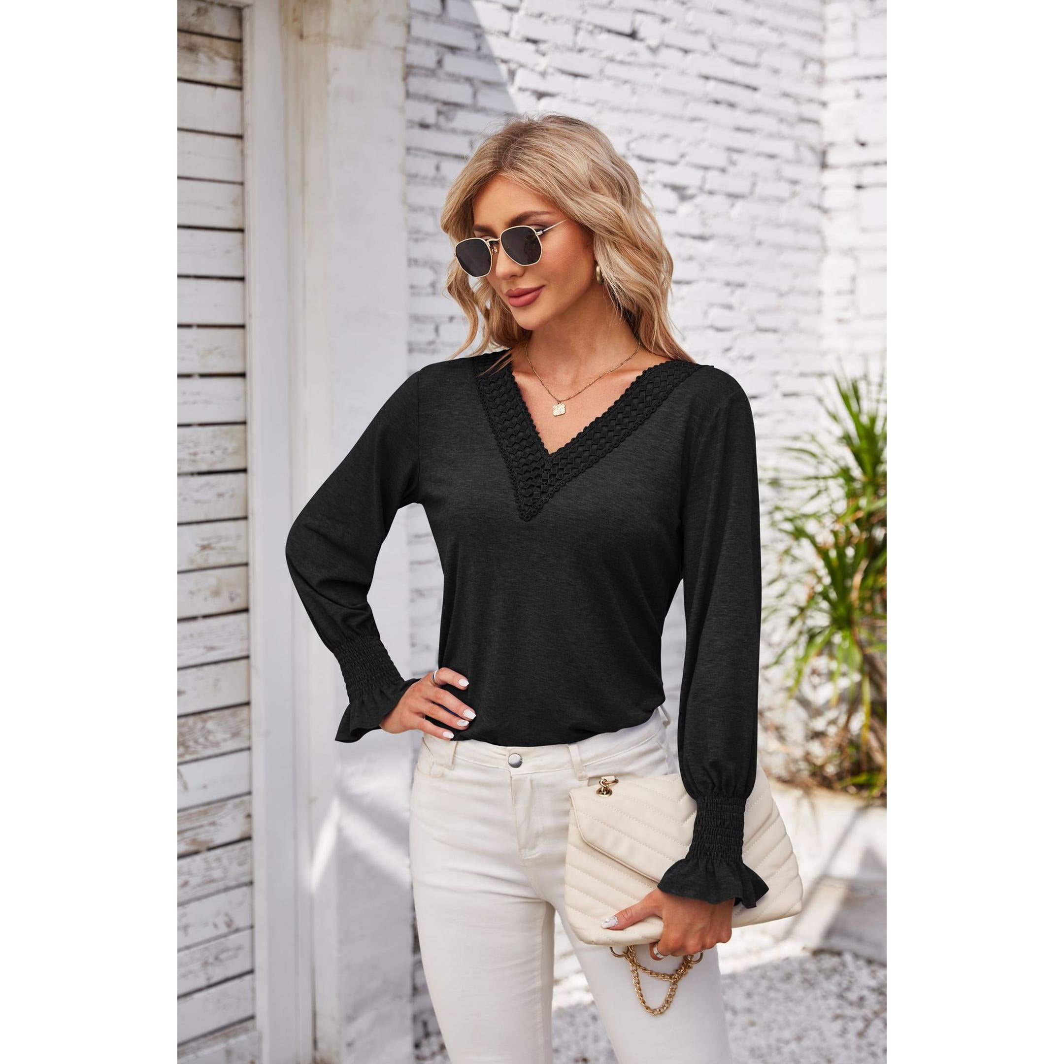 Women V-neck Long Sleeves Top