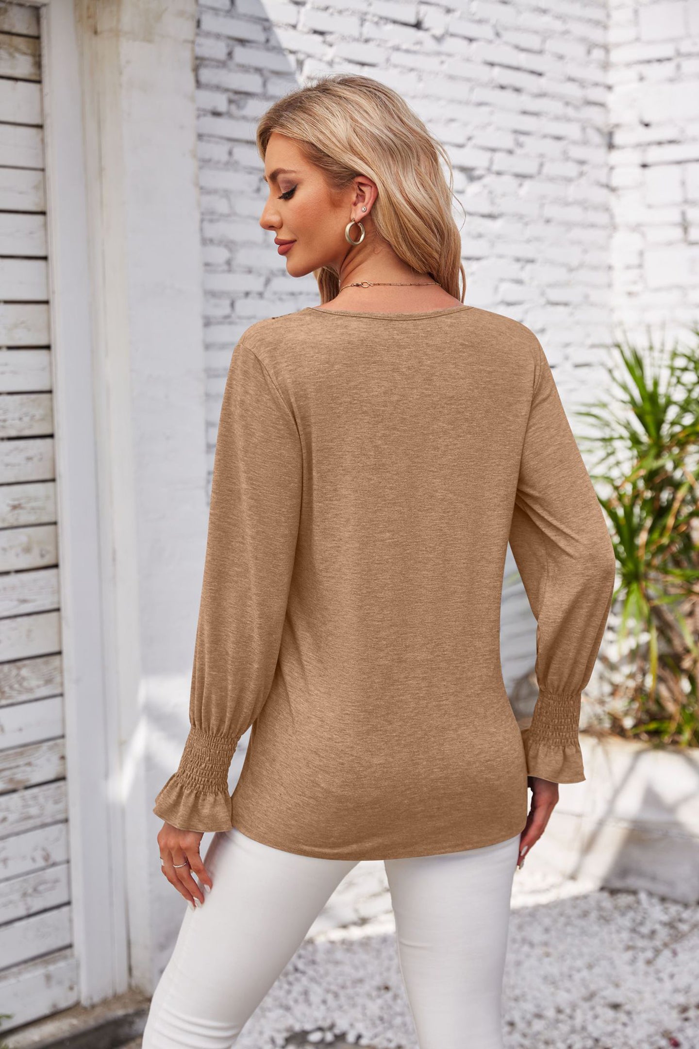 Women V-Neck Applique Peplum Top