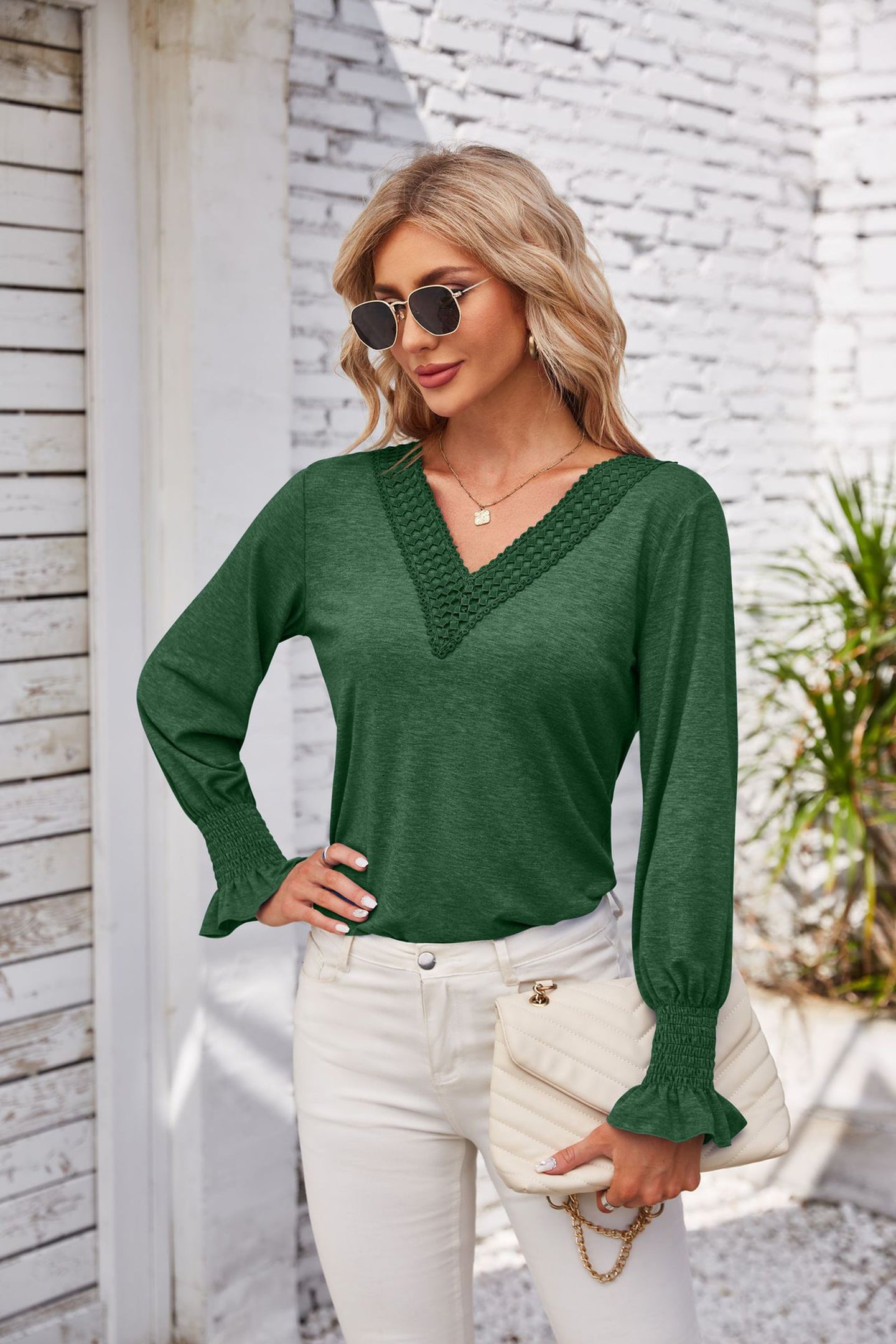Women V-Neck Long Sleeves Top