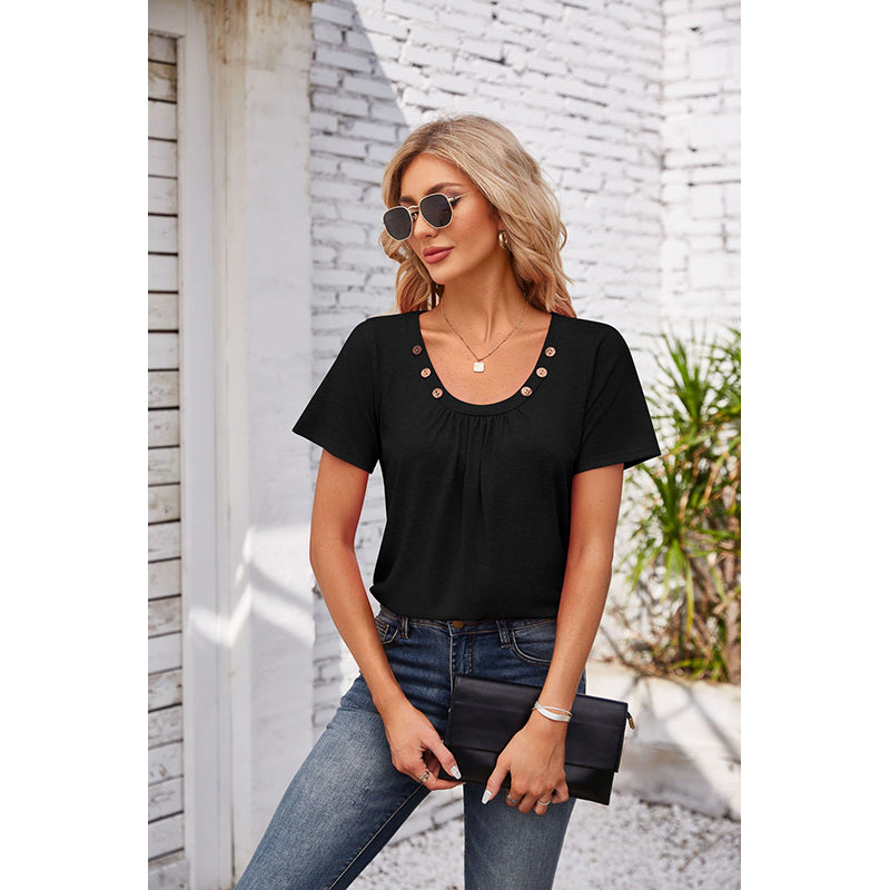 Black Scoop Neck Short Sleeves Top