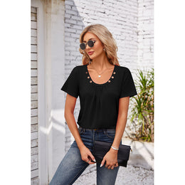 Black Scoop Neck Short Sleeves Top