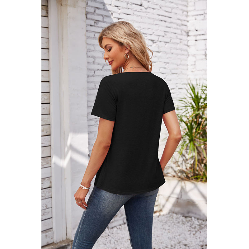 Black Scoop Neck Short Sleeves Top