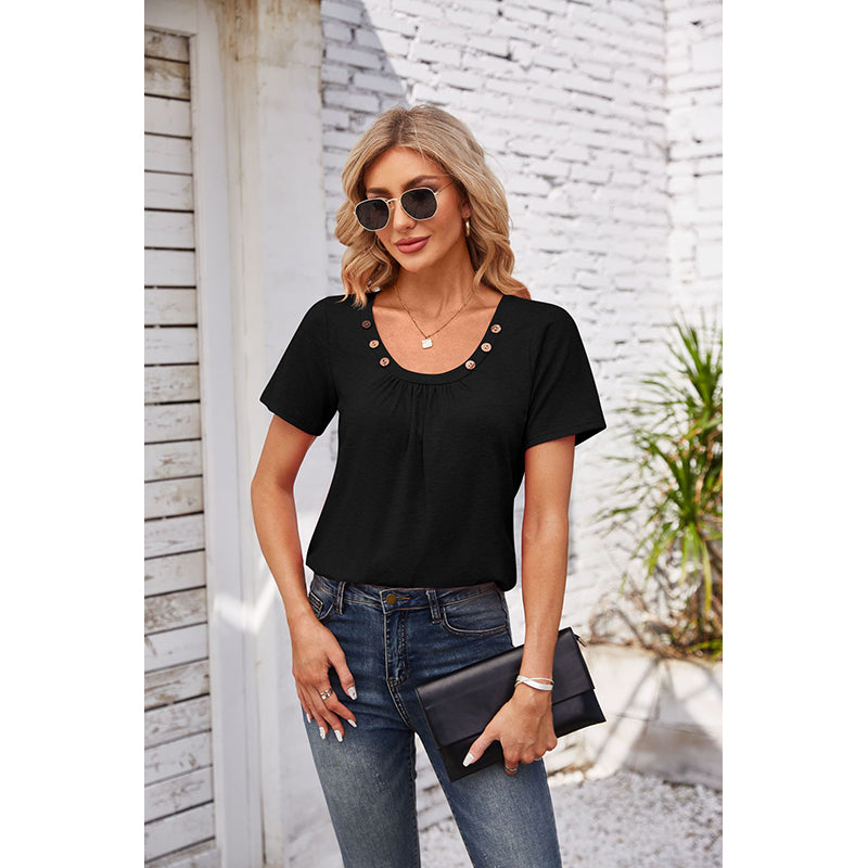 Black Scoop Neck Short Sleeves Top