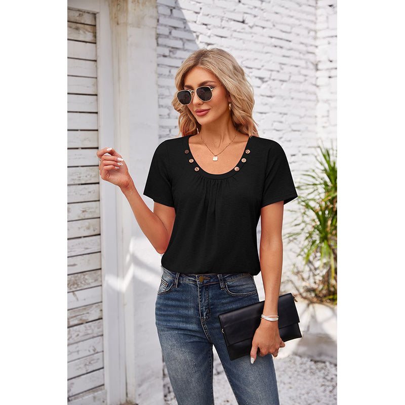 Black Scoop Neck Short Sleeves Top