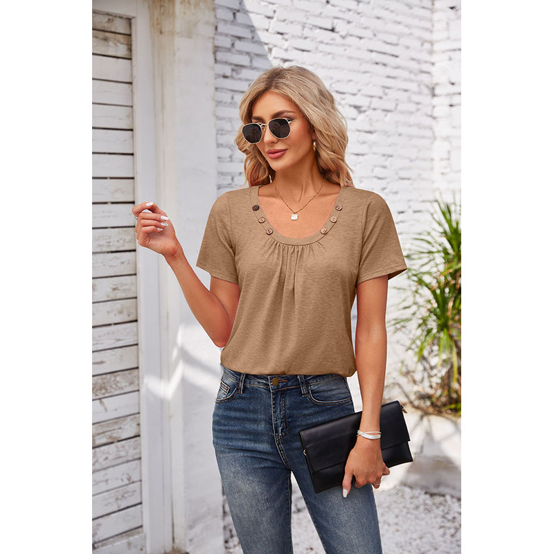 Round Neck Short Sleeves Casual Top