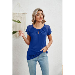 Blue Crochet Keyhole Neck Top